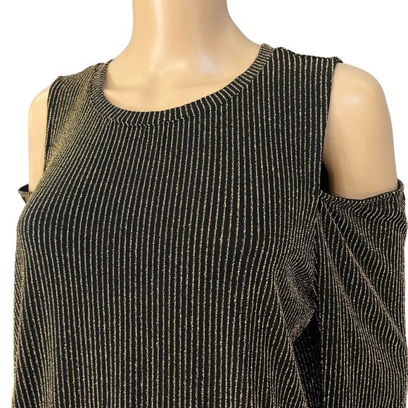 Michael Kors Shimmer Metallic Tunic Top 0X Cold Shoulder Long Sleeve Party Glam - Picture 2 of 6